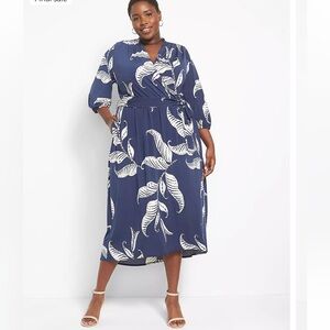 Lane Bryant Mid-Sleeve Faux-Wrap Midi Dress Floral Beach Resortwear 18/20